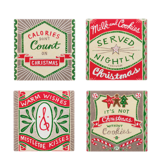 Retro Holiday Message Coaster Set