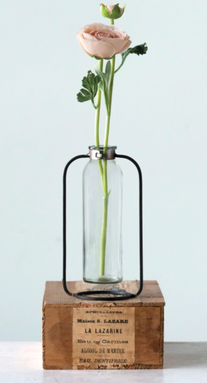 Lala Glass Vase in Metal Stand