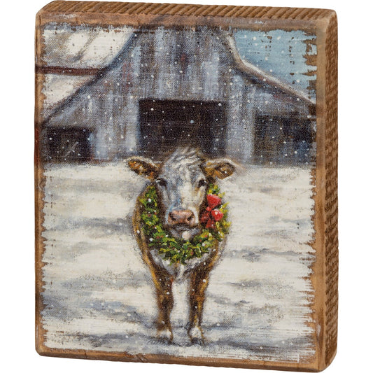 Christmas Cow Block Sign