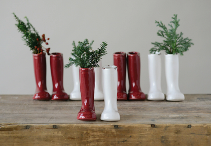 Stoneware Christmas Boot Vase, 2 Colors