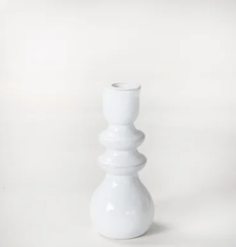 Clara White Ceramic Taper Candle Holder