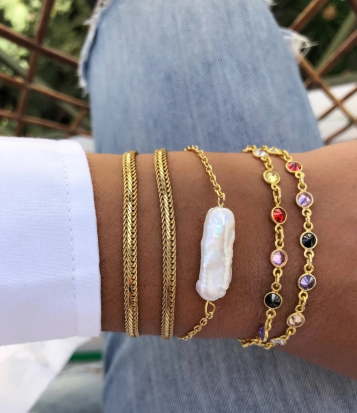 Gold Chain, White Coral, Semi Precious Stone Bracelet