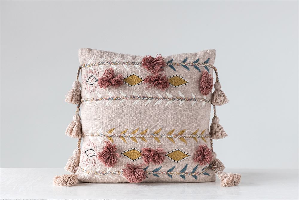 Lilly Boho Pillow with Tassels Pink - Urban Farmhouse Market