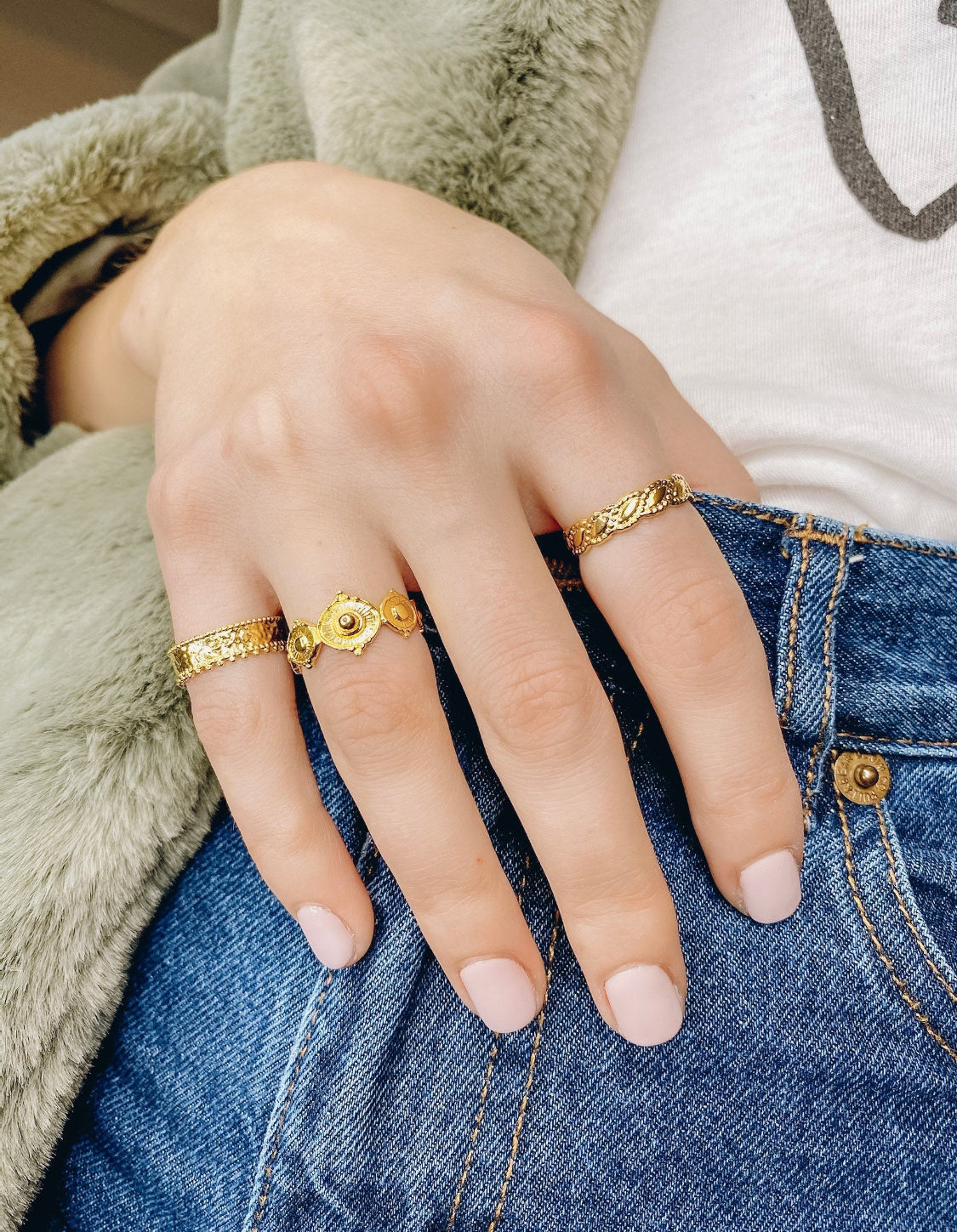 Gold stackable rings, 5 styles