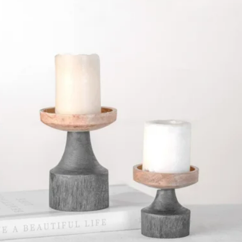 Morgan Black and Wood Pillar Candle Holder,  2 sizes