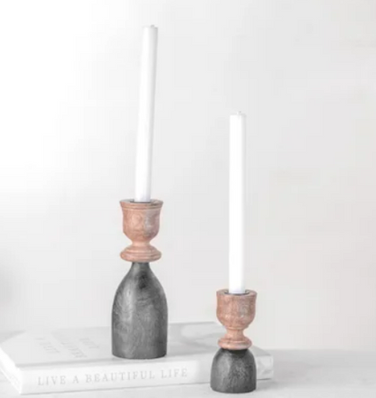 Elliot Black and Wood Taper Candle Holder,  2 sizes